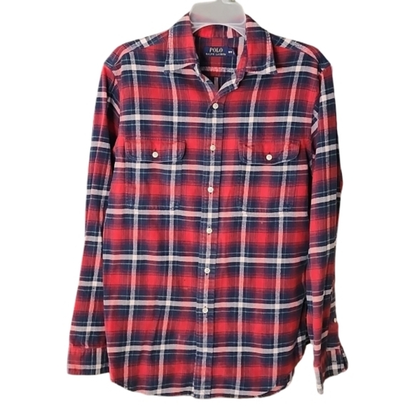 Polo Ralph Laure Red Plaid Flannel Button-up Shirt‎ Men's Medium - Picture 1 of 6